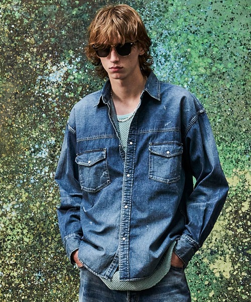 MSML（エムエスエムエル）の「DENIM SHIRT / VINTAGE WASHED（シャツ/ブラウス・メンズ・インディゴブルー・L/M/S/XL）」の5枚目の写真