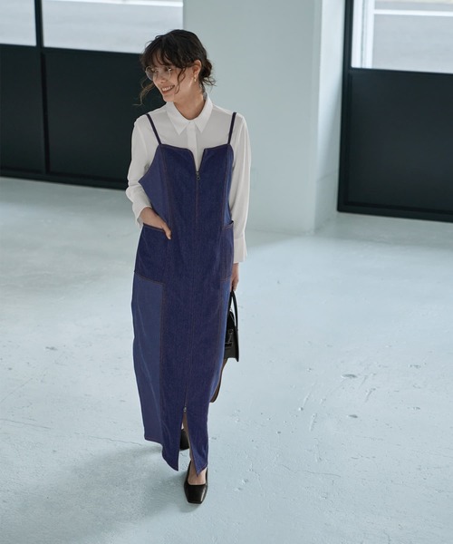 STYLE DELI（スタイルデリ）の「【LUXE】細見え配色デニムキャミワンピース（ワンピース・レディース・ネイビー・MEDIUM/SMALL）」の11枚目の写真