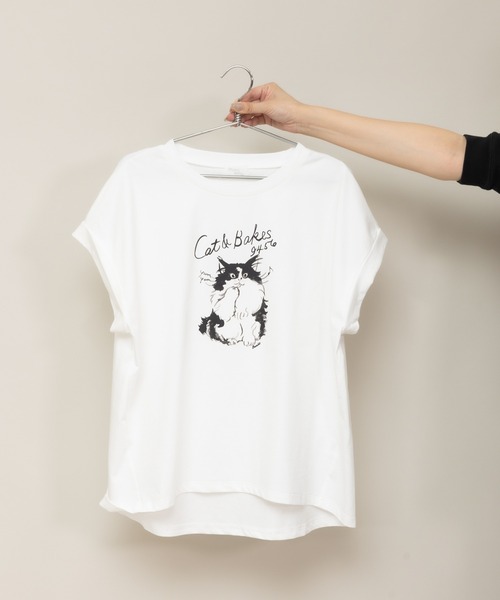 meeny miny(ミーニーマイニー)の「【meeny miny】〈CAT&BAKES 9456〉コラボ "yum yum" BandoT(Tシャツ/カットソー・レディース・ホワイト/グレー/ライトベージュ・MEDIUM/LARGE)」の5枚目の写真