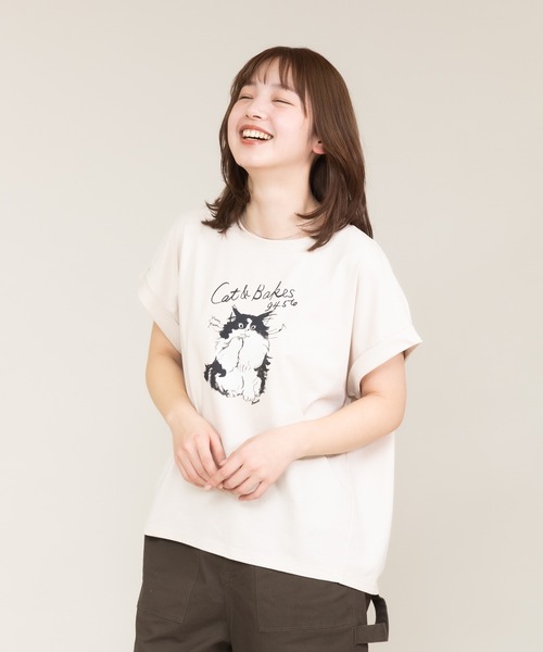 meeny miny(ミーニーマイニー)の「【meeny miny】〈CAT&BAKES 9456〉コラボ "yum yum" BandoT(Tシャツ/カットソー・レディース・ホワイト/グレー/ライトベージュ・MEDIUM/LARGE)」の9枚目の写真