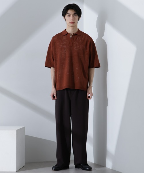 NANO universe（ナノユニバース）の「スキッパーテックニットポロシャツ/半袖（ポロシャツ・メンズ・ブラウン/グレー系その他4/スミクロ・M/L）」の15枚目の写真