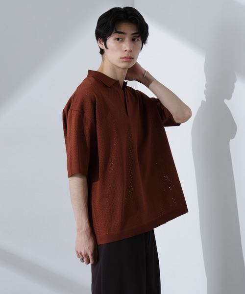 NANO universe（ナノユニバース）の「スキッパーテックニットポロシャツ/半袖（ポロシャツ・メンズ・ブラウン/グレー系その他4/スミクロ・M/L）」の12枚目の写真