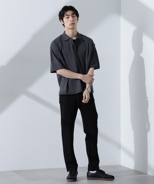 NANO universe（ナノユニバース）の「スキッパーテックニットポロシャツ/半袖（ポロシャツ・メンズ・ブラウン/グレー系その他4/スミクロ・M/L）」の7枚目の写真