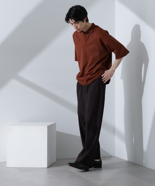 NANO universe（ナノユニバース）の「スキッパーテックニットポロシャツ/半袖（ポロシャツ・メンズ・ブラウン/グレー系その他4/スミクロ・M/L）」の16枚目の写真