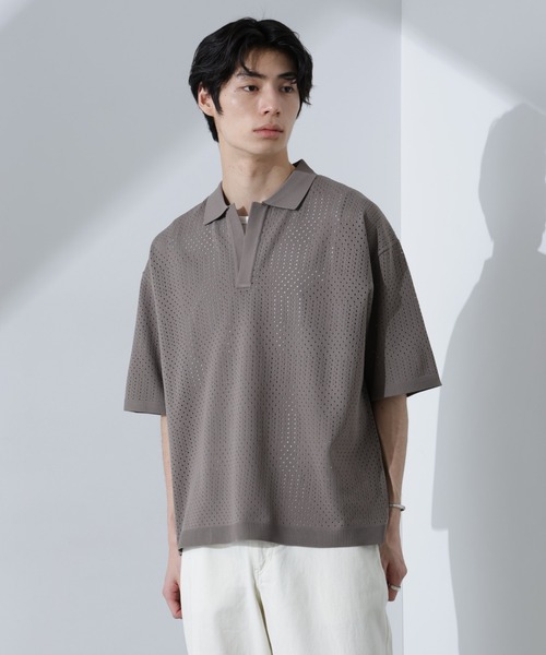 NANO universe（ナノユニバース）の「スキッパーテックニットポロシャツ/半袖（ポロシャツ・メンズ・ブラウン/グレー系その他4/スミクロ・M/L）」の19枚目の写真