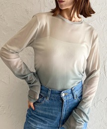 She's Closet（シーズクローゼット）の「グラデーションクルーネック長袖シースルー/シアーロングTシャツカットソートップス（Tシャツ/カットソー）」