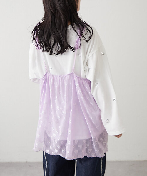 w closet（ダブルクローゼット）の「リボンフリルチュールキャミ（ワンピース・レディース・パープル/オフホワイト・FREE）」の20枚目の写真
