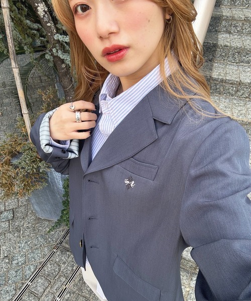 DOUBLE NAME（ダブルネーム）の「ワンポイント刺しゅう3つボタンテーラードジャケット（テーラードジャケット・レディース・ネイビー/グレー・FREE）」の18枚目の写真