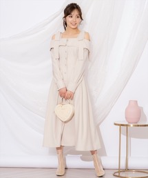 ショルダーリボンタックウエストシャツワンピース
