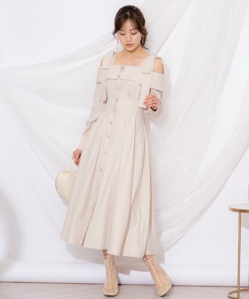 セール】ショルダーリボンタックウエストシャツワンピース（ワンピース