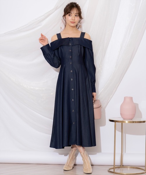 セール】ショルダーリボンタックウエストシャツワンピース（ワンピース