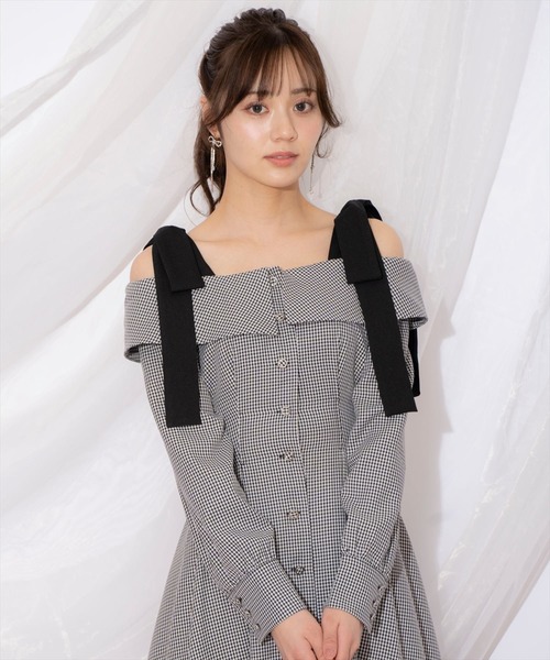 セール】ショルダーリボンタックウエストシャツワンピース（ワンピース