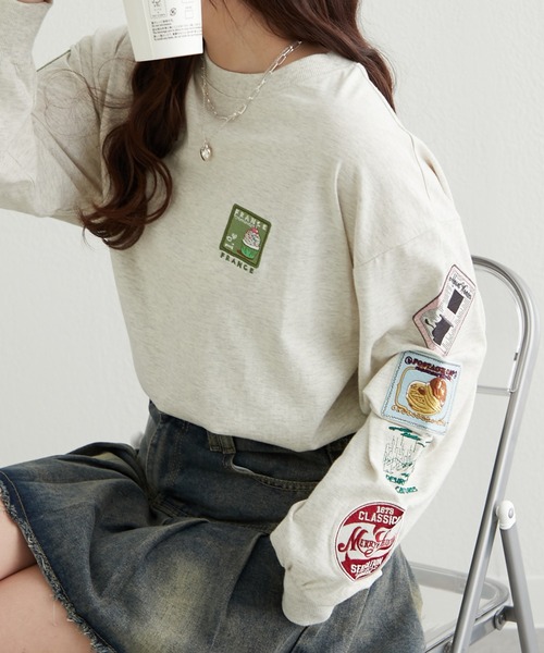 Another Branch olive des olive（アナザーブランチオリーブデオリーブ）の「ワッペンロンT（Tシャツ/カットソー・レディース・オートミール/スミクロ/オフホワイト・FREE）」の3枚目の写真