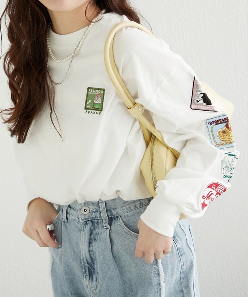 Another Branch olive des olive（アナザーブランチオリーブデオリーブ）の「ワッペンロンT（Tシャツ/カットソー・レディース・オートミール/スミクロ/オフホワイト・FREE）」の2枚目の写真