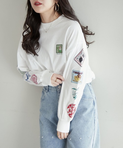 Another Branch olive des olive（アナザーブランチオリーブデオリーブ）の「ワッペンロンT（Tシャツ/カットソー・レディース・オートミール/スミクロ/オフホワイト・FREE）」の17枚目の写真