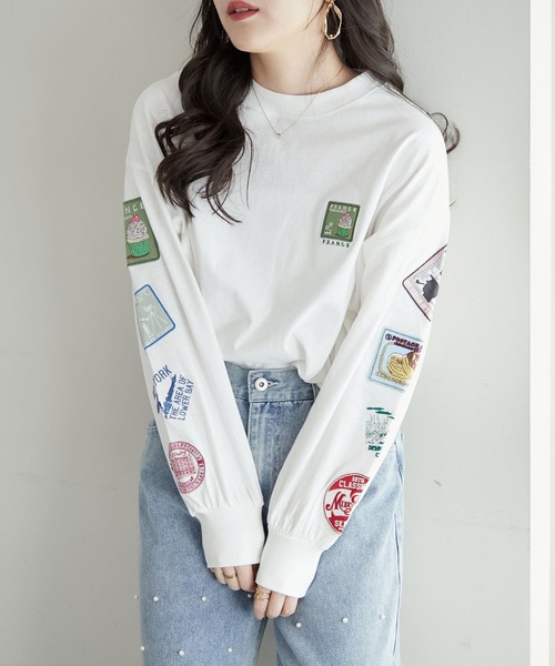 Another Branch olive des olive（アナザーブランチオリーブデオリーブ）の「ワッペンロンT（Tシャツ/カットソー・レディース・オートミール/スミクロ/オフホワイト・FREE）」の18枚目の写真