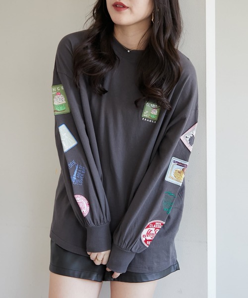 Another Branch olive des olive（アナザーブランチオリーブデオリーブ）の「ワッペンロンT（Tシャツ/カットソー・レディース・オートミール/スミクロ/オフホワイト・FREE）」の21枚目の写真