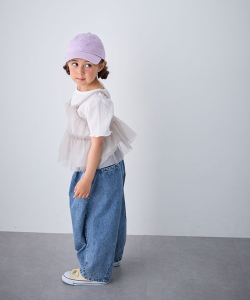 Piet(ピエット)の「ラメチュールビスチェ×カットソー セット(Tシャツ/カットソー・キッズ・ブラック/グレー・100/110/120/130)」の1枚目の写真