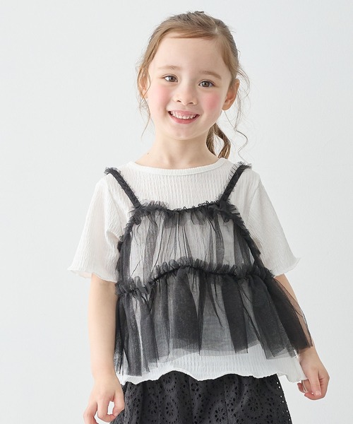 Piet(ピエット)の「ラメチュールビスチェ×カットソー セット(Tシャツ/カットソー・キッズ・ブラック/グレー・100/110/120/130)」の2枚目の写真