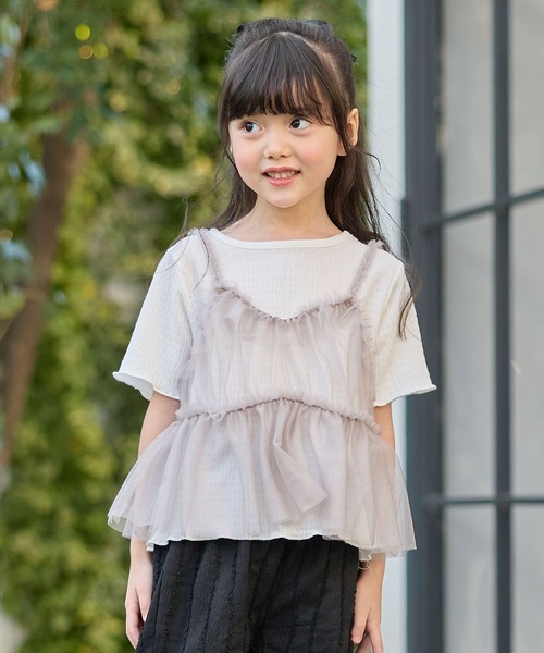 Piet(ピエット)の「ラメチュールビスチェ×カットソー セット(Tシャツ/カットソー・キッズ・ブラック/グレー・100/110/120/130)」の3枚目の写真