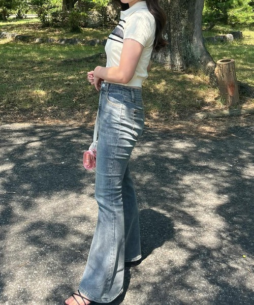 solleim（ソルレム）の「美脚ヴィンテージ加工フレアデニム（デニムパンツ・レディース・ブルー/ネイビー/インディゴブルー・S/M/L）」の12枚目の写真