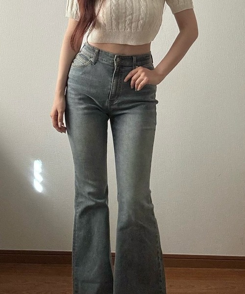 solleim（ソルレム）の「美脚ヴィンテージ加工フレアデニム（デニムパンツ・レディース・ブルー/ネイビー/インディゴブルー・S/M/L）」の17枚目の写真