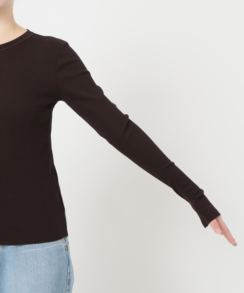 IENA LA BOUCLE ライトリブクルーネックカーディガン ブラウン