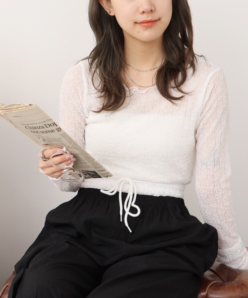 ROOPTOKYO（ループトウキョウ）の「ボートネック シアートップ 秋物 秋服 2026年秋冬（Tシャツ/カットソー・レディース・アイボリー/ブラック・FREE）」の11枚目の写真