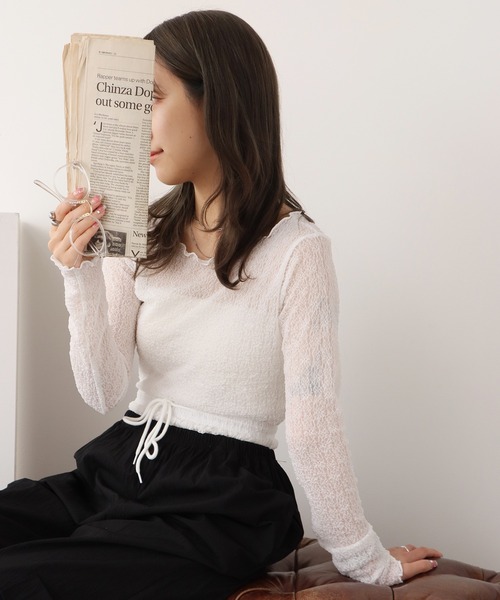 ROOPTOKYO（ループトウキョウ）の「ボートネック シアートップ 秋物 秋服 2026年秋冬（Tシャツ/カットソー・レディース・アイボリー/ブラック・FREE）」の15枚目の写真