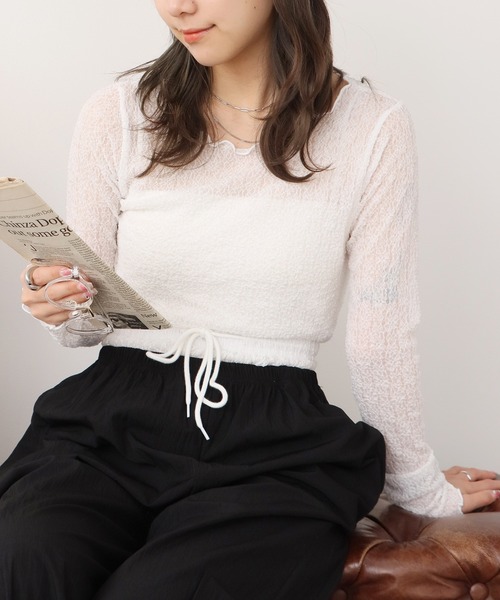 ROOPTOKYO（ループトウキョウ）の「ボートネック シアートップ 秋物 秋服 2026年秋冬（Tシャツ/カットソー・レディース・アイボリー/ブラック・FREE）」の12枚目の写真