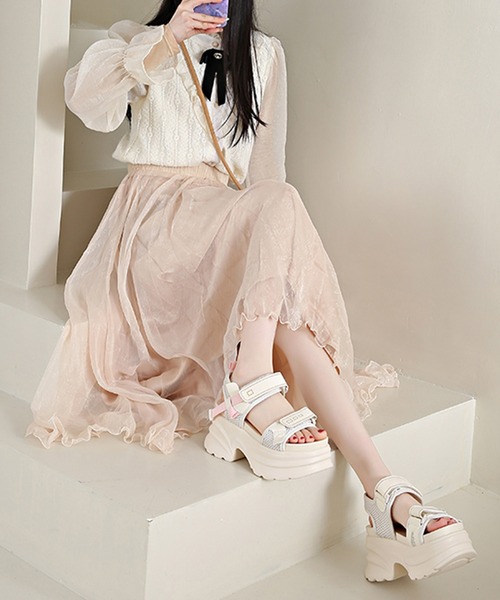Lace Ladies(レースレディース)の「配色 メッシュ ダブルベルト 厚底 スポーツ サンダル(サンダル・レディース・アイボリー/ブラック・24.5cm/25cm/22.5cm/23cm/23.5cm/24cm)」の5枚目の写真