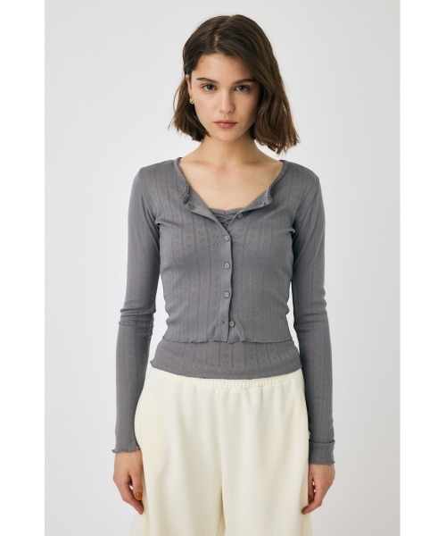 MOUSSY（マウジー）の「EYELET U-NECK カーディガン & キャミソール 春服（カーディガン/ボレロ・レディース・ライトブルー/ホワイト/チャコールグレー・FREE）」の10枚目の写真