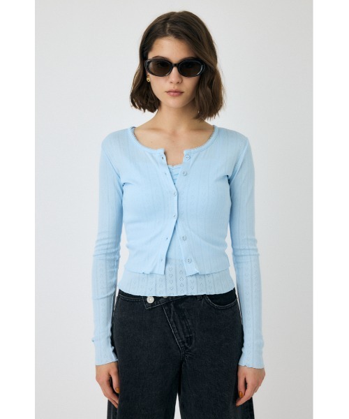 MOUSSY（マウジー）の「EYELET U-NECK カーディガン & キャミソール 春服（カーディガン/ボレロ・レディース・ライトブルー/ホワイト/チャコールグレー・FREE）」の19枚目の写真