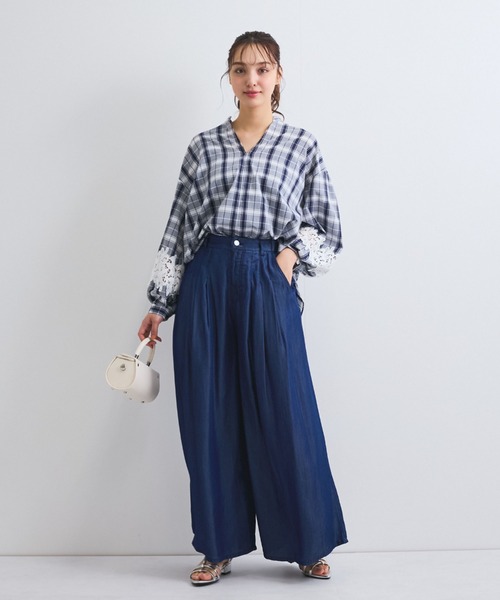 QUEENS COURT(クイーンズコート)の「バイオシルクタックワイドパンツ≪洗濯機で洗える≫(その他パンツ・レディース・ライトグレー/ブルー/ネイビー・M)」の6枚目の写真
