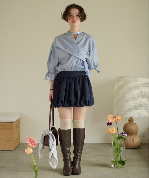 loin nuit(ロワンニュイ)の「gather balloon skirt / ギャザーバルーンスカート(スカート・レディース・ホワイト/ネイビー・FREE)」の14枚目の写真