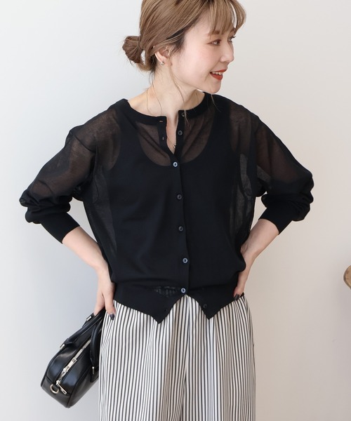 AMERICAN HOLIC（アメリカンホリック）の「シアークルーネックニットカーディガン（カーディガン/ボレロ・レディース・その他6/ブラック/ライトブルー/アイボリー/シルバー・M/L）」の2枚目の写真