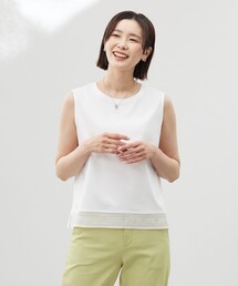 J.PRESS（ジェイプレス）の「【人気のため追加・洗える】ノースリーブスムースジャージー レース カットソー（タンクトップ）」