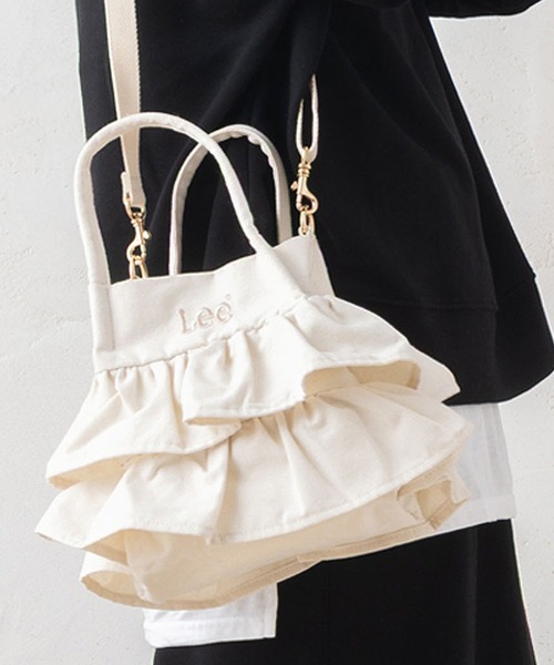 ホワイト フリルデザイン ショルダーバッグ リボンショルダー