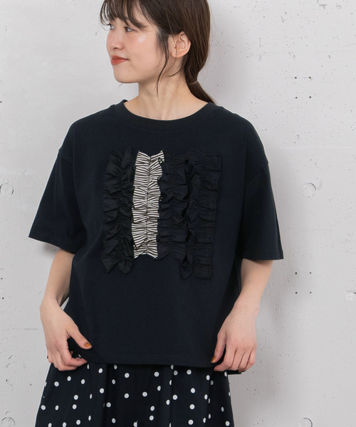 POU DOU DOU（プードゥドゥ）の「ランダムフリルTee（Tシャツ/カットソー・レディース・オフホワイト/ブラック/ダークグリーン・M/3）」の2枚目の写真