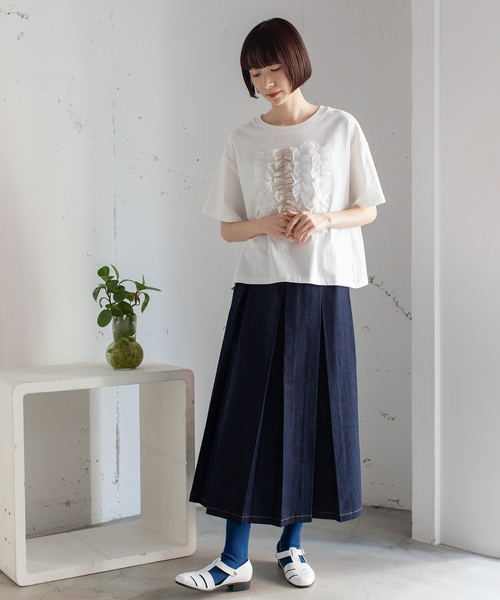 POU DOU DOU（プードゥドゥ）の「ランダムフリルTee（Tシャツ/カットソー・レディース・オフホワイト/ブラック/ダークグリーン・M/3）」の4枚目の写真