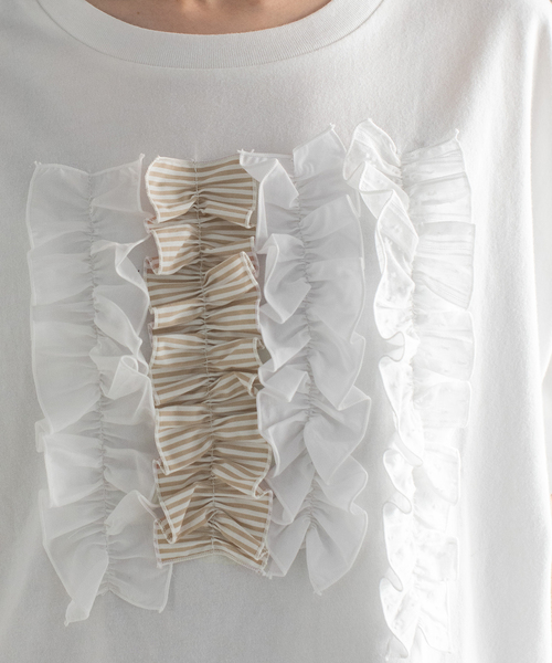 POU DOU DOU（プードゥドゥ）の「ランダムフリルTee（Tシャツ/カットソー・レディース・オフホワイト/ブラック/ダークグリーン・M/3）」の6枚目の写真