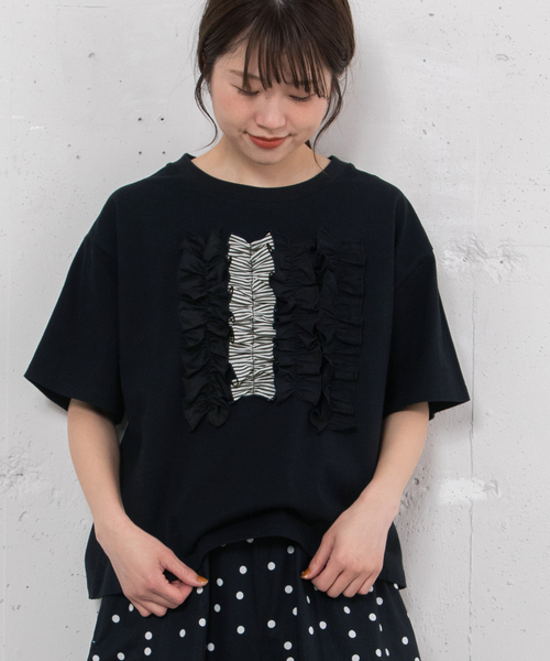 POU DOU DOU（プードゥドゥ）の「ランダムフリルTee（Tシャツ/カットソー・レディース・オフホワイト/ブラック/ダークグリーン・M/3）」の7枚目の写真