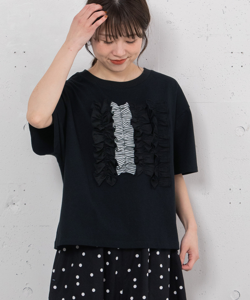 POU DOU DOU（プードゥドゥ）の「ランダムフリルTee（Tシャツ/カットソー・レディース・オフホワイト/ブラック/ダークグリーン・M/3）」の9枚目の写真