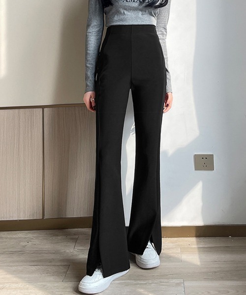 Miniministore（ミニミニストア）の「フレアスキニーパンツ スリット入りパンツ（スウェットパンツ・レディース・ブラック・L/XL/M）」の7枚目の写真