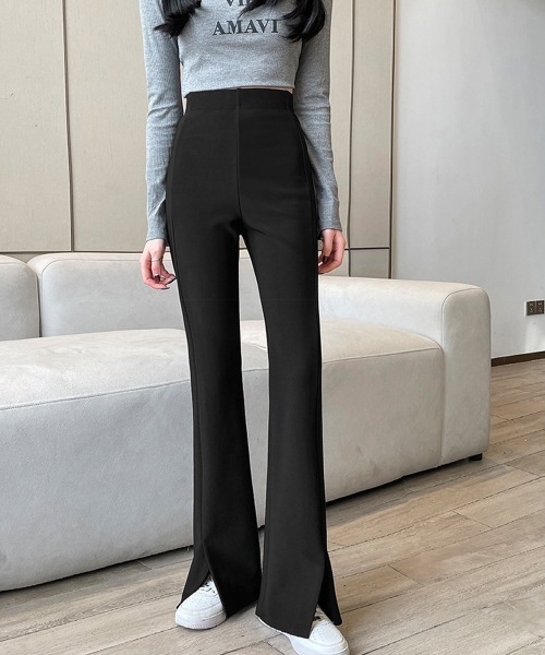 Miniministore（ミニミニストア）の「フレアスキニーパンツ スリット入りパンツ（スウェットパンツ・レディース・ブラック・L/XL/M）」の9枚目の写真