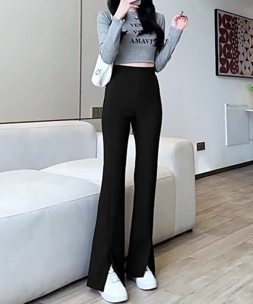 Miniministore（ミニミニストア）の「フレアスキニーパンツ スリット入りパンツ（スウェットパンツ・レディース・ブラック・L/XL/M）」の10枚目の写真