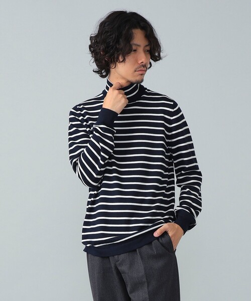 Gran Sasso(グランサッソ)の「GRAN SASSO / 12ゲージ ボーダー タートルネックニット(ニット/セーター・メンズ・ネイビー/グレー・48/46/44/52/50)」の14枚目の写真