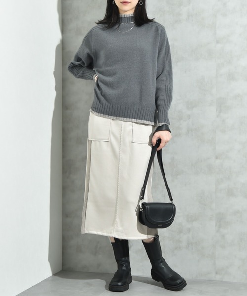 INTERPLANET（インタープラネット）の「７Ｇ天竺＊袖山リブ配色ハイネックプルオーバー（ニット/セーター・レディース・グリーン/ブルー/チャコールグレー/グレー/オレンジ・FREE）」の20枚目の写真