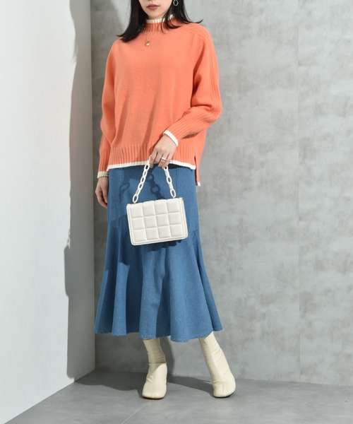 INTERPLANET（インタープラネット）の「７Ｇ天竺＊袖山リブ配色ハイネックプルオーバー（ニット/セーター・レディース・グリーン/ブルー/チャコールグレー/グレー/オレンジ・FREE）」の14枚目の写真