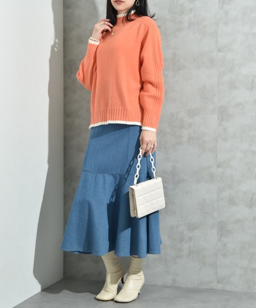 INTERPLANET（インタープラネット）の「７Ｇ天竺＊袖山リブ配色ハイネックプルオーバー（ニット/セーター・レディース・グリーン/ブルー/チャコールグレー/グレー/オレンジ・FREE）」の13枚目の写真